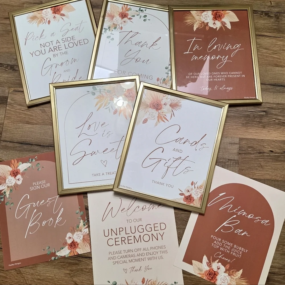 Boho Wedding Sign Set with Gold Frames